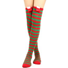 Christmas Green Red Stocking Striped Print Elf Legs Over The Knee Bowknot Long Socks Autumn Winter Party Long Stockings Navidad