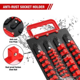 48Pcs Portable Socket Holder with Handle, ABS Socket Tray Wall And Tool Cart Mounted, Drive Socket Organiser Tray