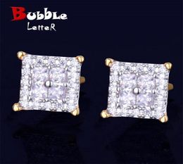 12MM Square Baguette Zircon Stud Earring Silver Colour Charm Screw Back Women Men039s Earrings Fashion Hip Hop Jewellery 2110092387878