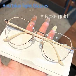 Clear Glasses Women Polygonal Metal Frame Eye Glasses 0 Flat Mirror Girls eyewear Anti Blue Light Glasses Fashion Eyeglasses 240411