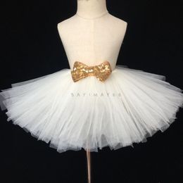 Girls Christmas Green Tutu Skirt Kids Ballet Dance Underskirts with Gold Sequin Bow Children Birthday Party Costume Tulle Skirts