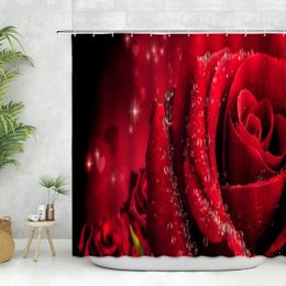 Shower Curtains Red Rose Curtain Romantic Valentine's Day Home Decor Bathroom Fresh With Water Drops Print Accessories