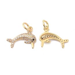 Pandahall 10pcs Dolphin Brass Micro Pave Cubic Zirconia Pendant Charm With Jump Rings For Necklace Bracelet Jewelry Making Gift