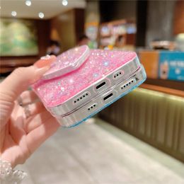 Heart Mirror Holder Glitter Case For Xiaomi Redmi Note 11 12 11S 10 10S 9 9S 9A 10C 11T Lite 5G NE POCO X3 NFC Soft Stand Cover