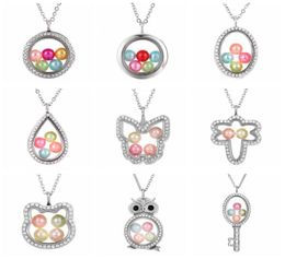 Elephant Owl Woman Necklace Living Memory Beads Glass Floating Locket Pendant Necklace Pearl Cage Locket Charms Gift LJJTA11878991378