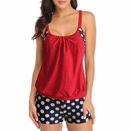 Women'S Sexy 2pcs Bikini Swimwear Trendy Suspender Tops Polka Dot Print Shorts Tankini Sets Swimsuit Hawaiian Beach Casual Wear