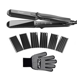 Interchangeable 4 in 1 Hair Waver Hair Straightener Flat Curling Iron Corn Crimper Plate Deep Wave RollerHeat Resistant Glove 22063968518