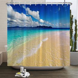 Ocean Beach Scenery Waterproof Shower Curtains 3D Printed Sea Wave Blue Sky Shell Starfish Bath Decor 180x200cm Bathroom Curtain