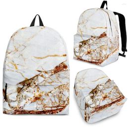 Backpack YIKELUO White Marble Texture 3D Printing Brand Durable With Zipper Teenage Laptop Knapsack Student Textbook Bag