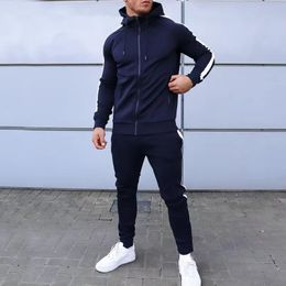 Spring Autumn New 2 Piece Sets Men Tracksuit Casual Stripe Joggers Hooded Sportswear Jackets+Pants Hip Hop Running Sports Suit