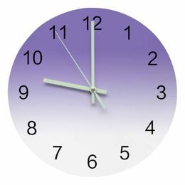 Purple White Gradient Luminous Pointer Wall Clock Home Ornaments Round Silent Clock Living Room Bedroom Office Wall Decor