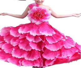 2018 New style children Cosplay Rose red Subshrubby peony flower perform clothing girls Dance long paragraph1827779