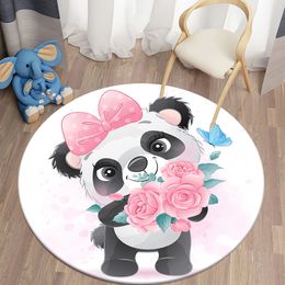 Cute Fox with Flowers Round Carpet Kawaii Animal Area Rugs Living Room Bedroom Carpets Round Bath Mat for Children's Room Decor
