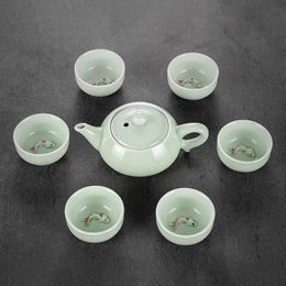 High quality Kung Fu Tea setlongquan celadon fish tea set ceramic teapot kettle Teaware teacup drinkware 240411