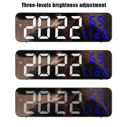 Led Digital Wall Clock Large Screen Wall-Mounted Time Temperature Humidity Display Electronic Alarm Clock Home Decoration