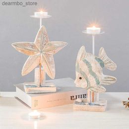 Arts and Crafts Mediterranean Style Fish-shaped Candlestick Handicraft ifts Wooden Starfish Candlestick Display Rack Home Desktop Decoration L49