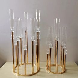 5pcs Metal Holders acrylic Candlesticks Flower Vases Wedding Table Centrepiece Pillar Stand Road Lead Party Decoration