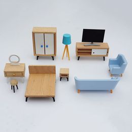 1:12 Scale Dollhouse Miniature Furniture Sofa Bed Wardrobe TV Cabinet Mini Furnishing Scene Model Playing House Micro Landscape