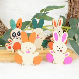 10pcs Easter Bunny Wooden Ornaments DIY Cute Rabbit Crafts Kids Toy Festive Gift Easter Party Home Desktop Decorations