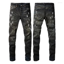 Men's Jeans Brand Paint Graffiti High Street Slim Fit Skinny Black Denim Pants Streetwear