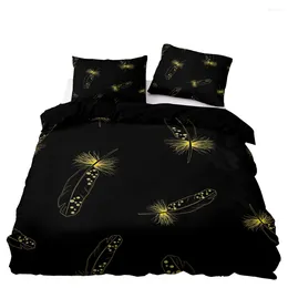 Bedding Sets Golden Feather Print Duvet Cover Soft Black Set Double Twin Size With Pillowcase For Quality Nordic Style Home Textiles