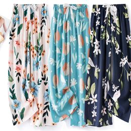 Women Summer Thin Pajama Pants Flower Printed Home Clothes Trousers Anti-mosquito Sleepwear Bottoms Loungewear Beach Soft Outfit