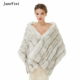 JaneVini Elegant Winter Wedding Bridal Faux Fur Shawls Wraps Jackets Soft Warm Women Evening Cape Cloak Bolero Fausse Fourrure