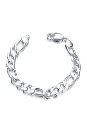 925 Silver Charm Chain Bracelet men 10MM 8 inches long Figaro chain 10pcs lot21619266425400