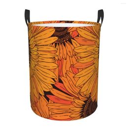 Laundry Bags Folding Basket Abstract Flowers Sunflowers Round Storage Bin Large Hamper Collapsible Clothes Toy Bucket Organiser