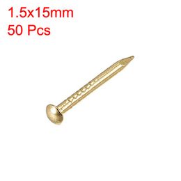 50pcs Brass Small Mini Nails 1.5x15mm Round Head Tiny Brass Nails for DIY Furniture Hinge Drum Wooden Jewellery Box