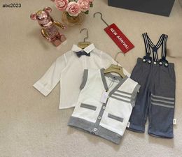 Classics toddler bodysuit newborn tracksuits Size 66-100 CM Solid color shirt Sleeveless knitted vest and Camisole pants 24April