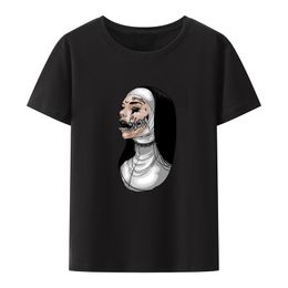 Funny Horror Unholy Nun Crewneck Graphic T Shirts O-neck Summer Clothes for men Cute Pair Printed satan T-shirt Top Comfortable