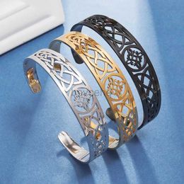 Bangle Witch Knot Bracelet Stainless Steel Adjustable Open Cuff Bracelet Celtic Quaternary Witchcraft Bracelet Amulet Jewelry for Men 240411