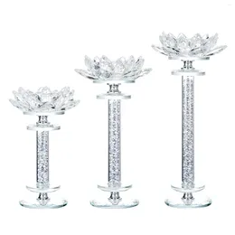 Candle Holders 3 Pieces Clear Glass Lotus Flower Holder Pillar Candlestick Romantic Tea Light For Tabletop Dining Room Decor