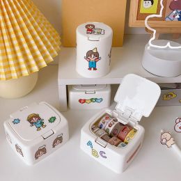 INS Minimalist Desktop Mini Plastic Storage Box With Cover Dustproof Pop-up Window Stationery Small Item Storage Container