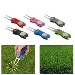 Foldable Golf Divot Tool with Golf Ball Tool Marker Pitch Cleaner Golf Pitchfork Golf Putting Green Fork Gift For Golfer 6 Color