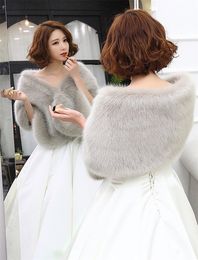 Elegant White Red Grey Bolero Warm Bridal Cape Winter Fur Women Jacket Bridal Cloaks Party Wedding Coat BS012220991