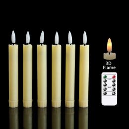 2 Pieces White LED Taper Candles And One Remote,Battery Operated Flickering Light Wedding Electronic Christmas Windows Candles
