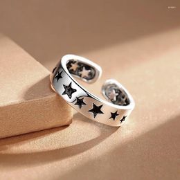 Cluster Rings Trendy Ancient Silver Colour Opening For Men Women Pentagram Star Elegant Ring Band Simple Finger Accessory