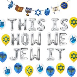 KREATWOWHanukkah Party Decoration Balloon Banner Garland for Je Holiday Festival Home Decor This Is How We Jew It 240328