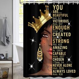 African American Expressions Shower Curtain with Hooks Black and Gold Queen Crown Shower Cutrtain Bathroom Decor Waterproof Set