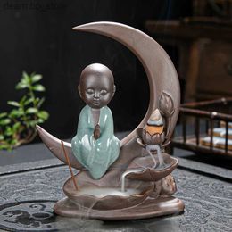 Arts and Crafts The Moon Louts Ceramic Censer Handicrafts The Monk Buddha Backflow Incense Burner Lucky Home Decor Desktop Ornament L49