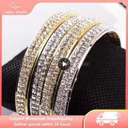 Bangle Elegant Crystal Cuff Gold Silver Colour Bangles Bridal Bracelet Lady Bracelets & Jewellery Pulseras Mujer