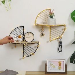 Decorative Plates Nordic Style Wooden Partition Wall Shelf Living Room Decoration Storage Multifunctional Golden Metal Wrought Iron