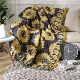 Blankets Textile City European Style Blue Sunflower Cotton Throw Blanket Nap Sofa Dustproof Cover Thicken Pastoral Style Warm Bedspread
