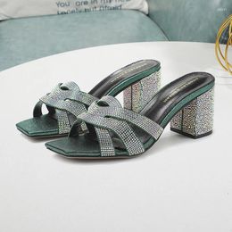 Slippers 2024 Tendency Women's Slides High Heels Luxury Designer Bling Diamonds Sexy Ladies Oversize 44