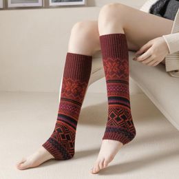 Autumn And Winter Warm Socks Korean Knitted Leg Guards Foot Covers Geometric Contrast Colour Calf Socks For European Women