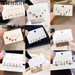 Hoop Earrings ANENJERY Silver Colour Zircon Moon Star Heart Butterfly 6-piece Earring Set For Women All Match Jewellery