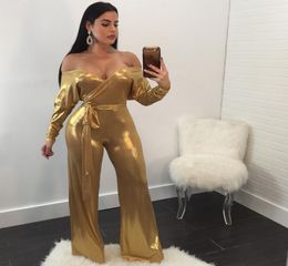 new arrival gold black silver Jumpsuit 2018 Women Vestidos Sexy Strapless High Quality long sleeve Party bandage Jumpsuits9343681