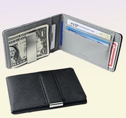 Fashion Solid Men039s Thin Bifold Money Clip Leather Wallet with A Metal Clamp Female7101047